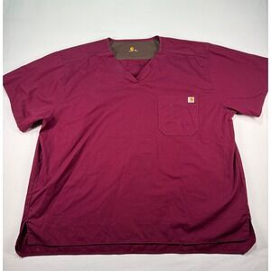 Carhartt Mens Burgundy V Neck Scrub Top Pocket Short Sleeve Workwear Size 3X
